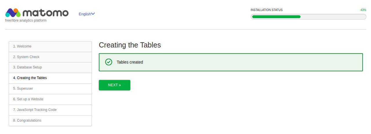 Successful database set-up