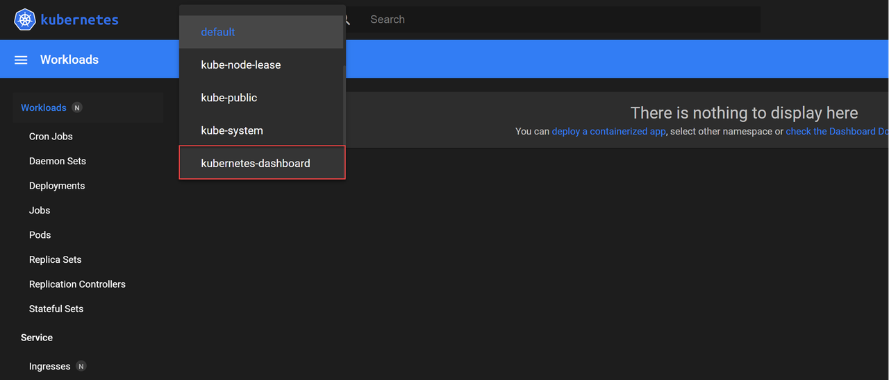 Select Kubernetes Dashboard Namespace