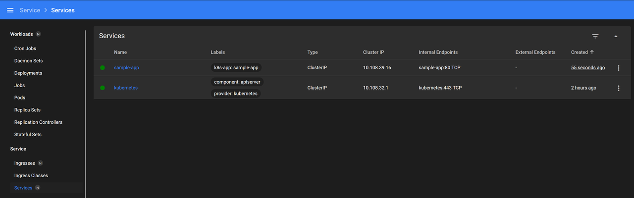 Check services in the default namespace