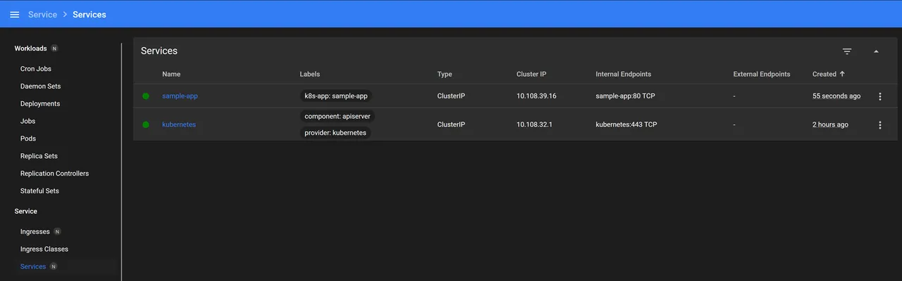 Check services in the default namespace