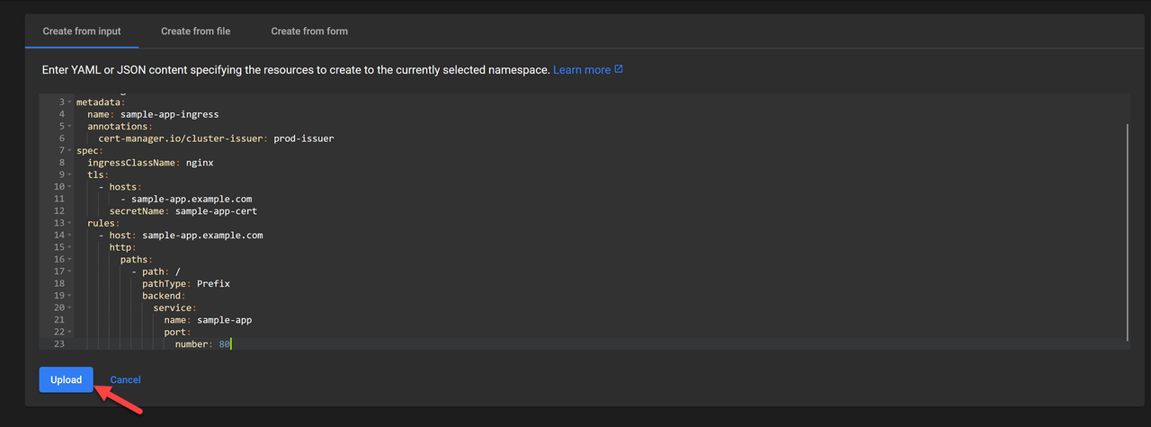Upload the Custom Ingress Configuration