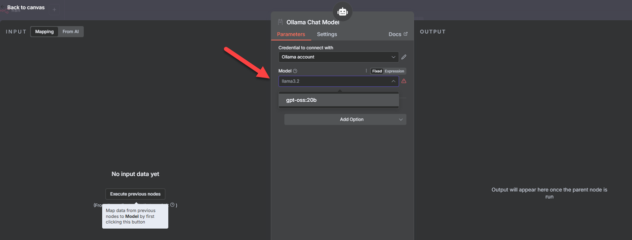 Select the Ollama Chat Model