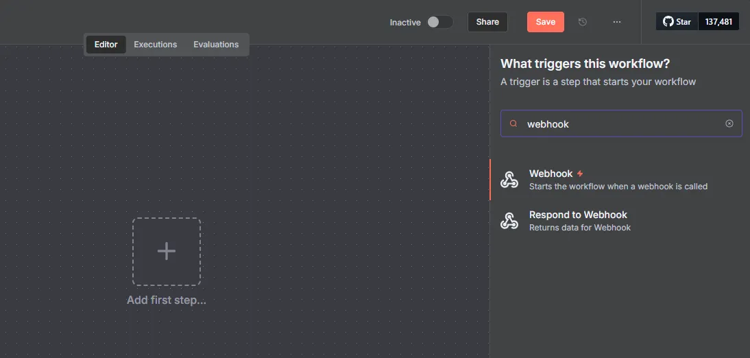 Add Webhook node
