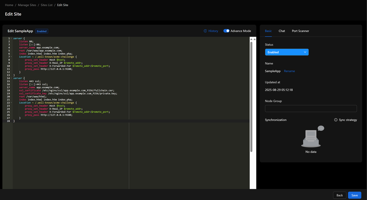 View the raw Virtual Host Config