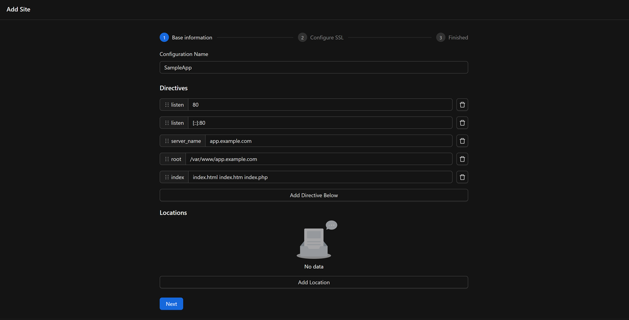 Create vhost HTTP config