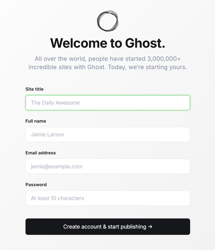 Ghost setup screen