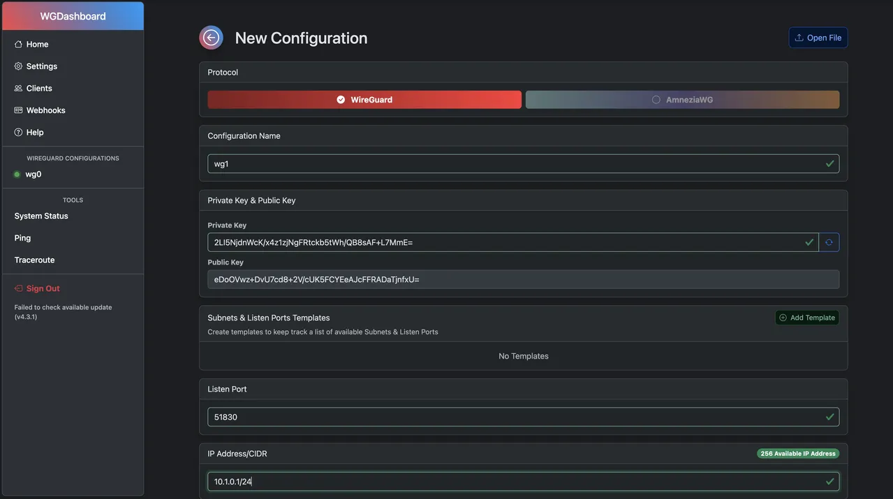 Setup Interface