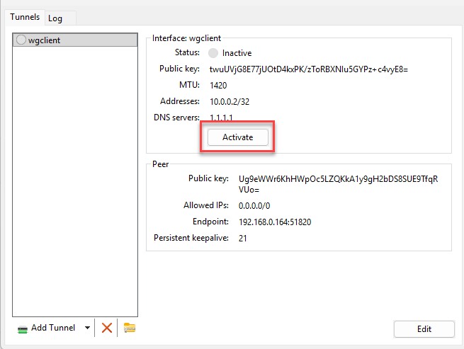 Activate WireGuard Tunnel