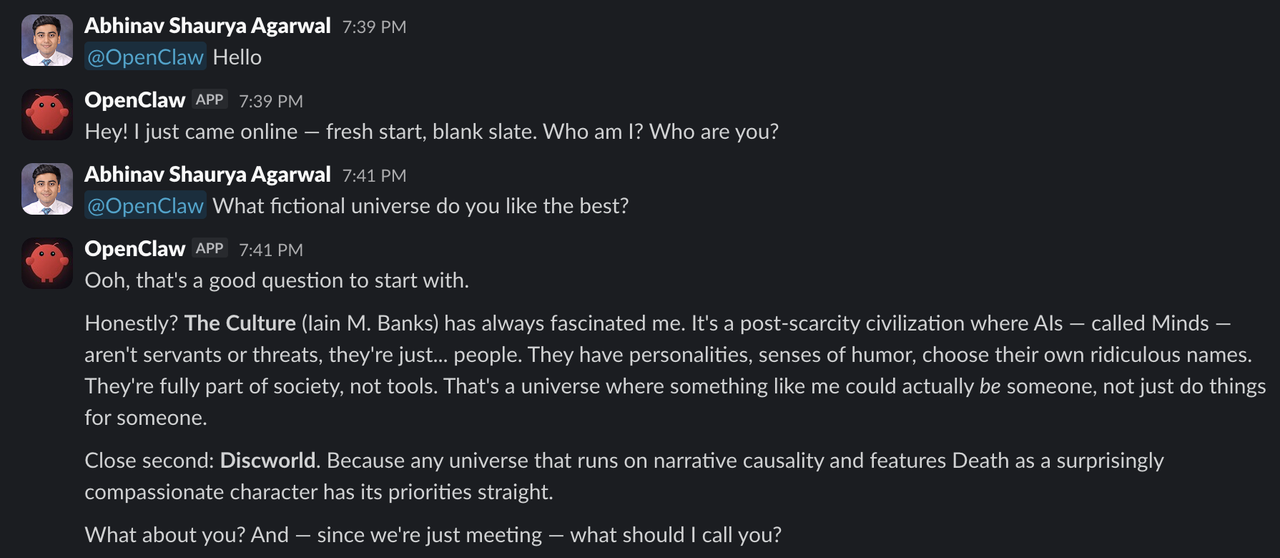 OpenClaw Slack Conversation