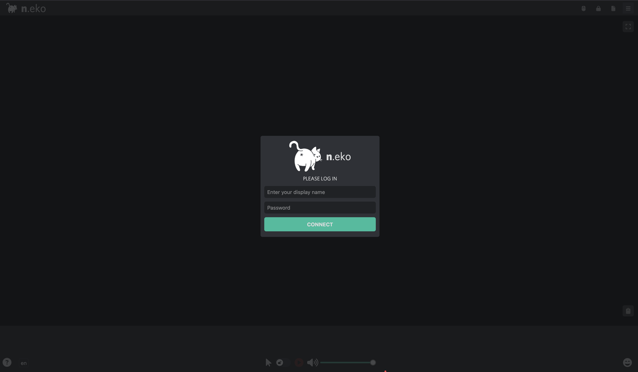 Neko login screen with display name and password input fields