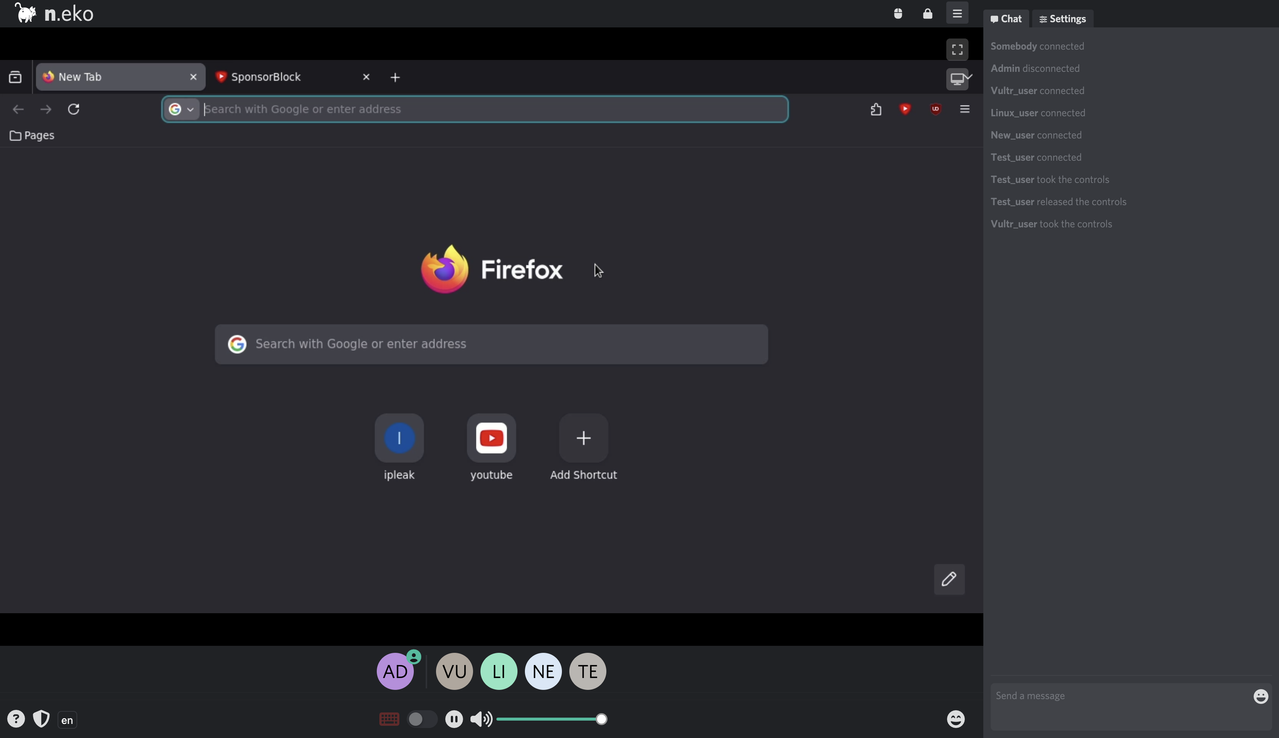 Multiple users connected with control transfer activity in chat panel