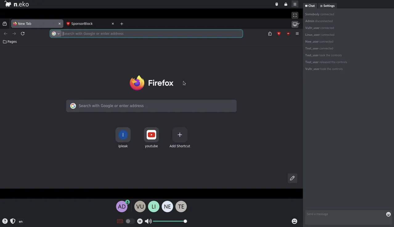 Multiple users connected with control transfer activity in chat panel