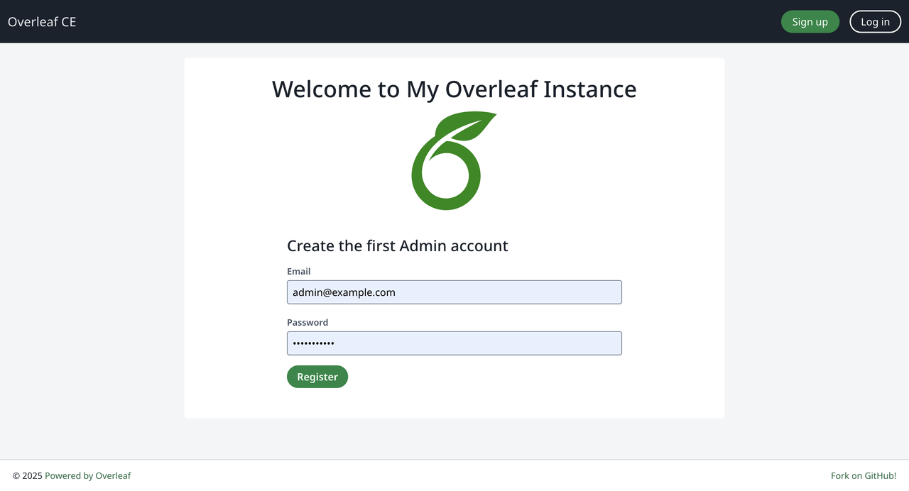 Overleaf Admin Registration Form