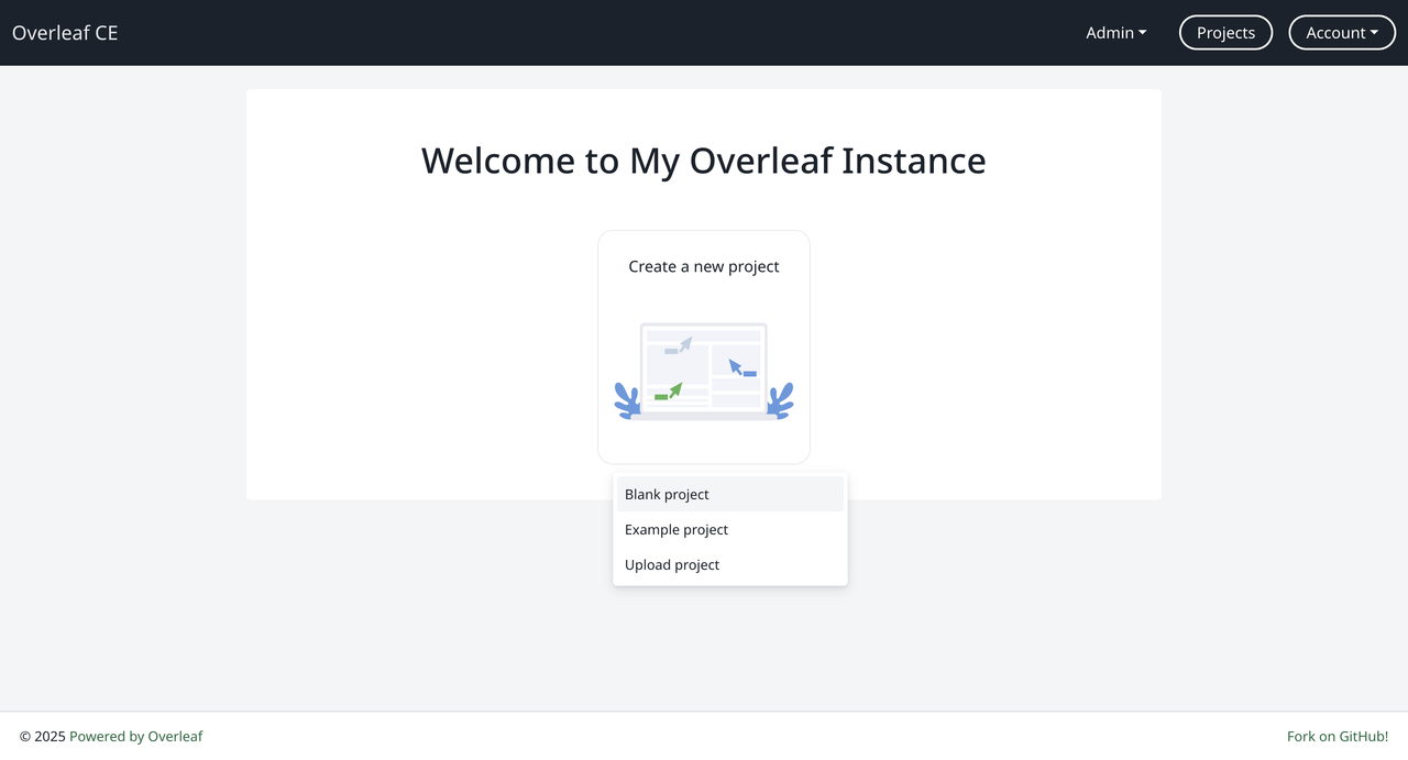 Overleaf New Project Options