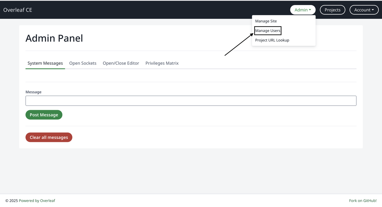 Overleaf User Management Interface