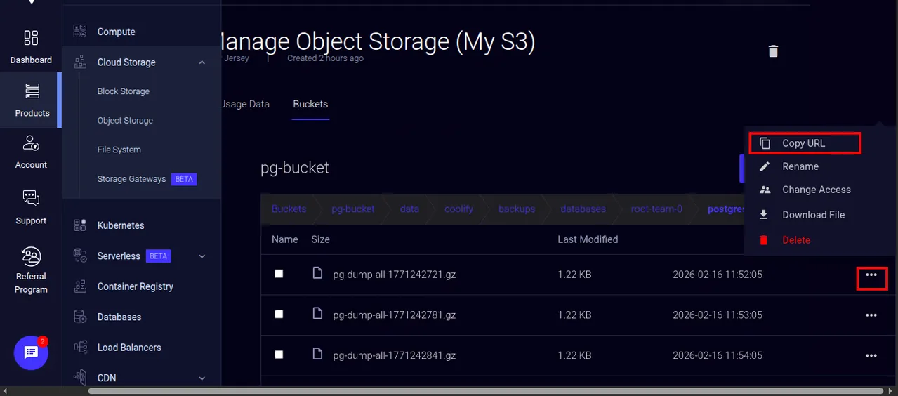 PostgreSQL backup dump files in S3 storage