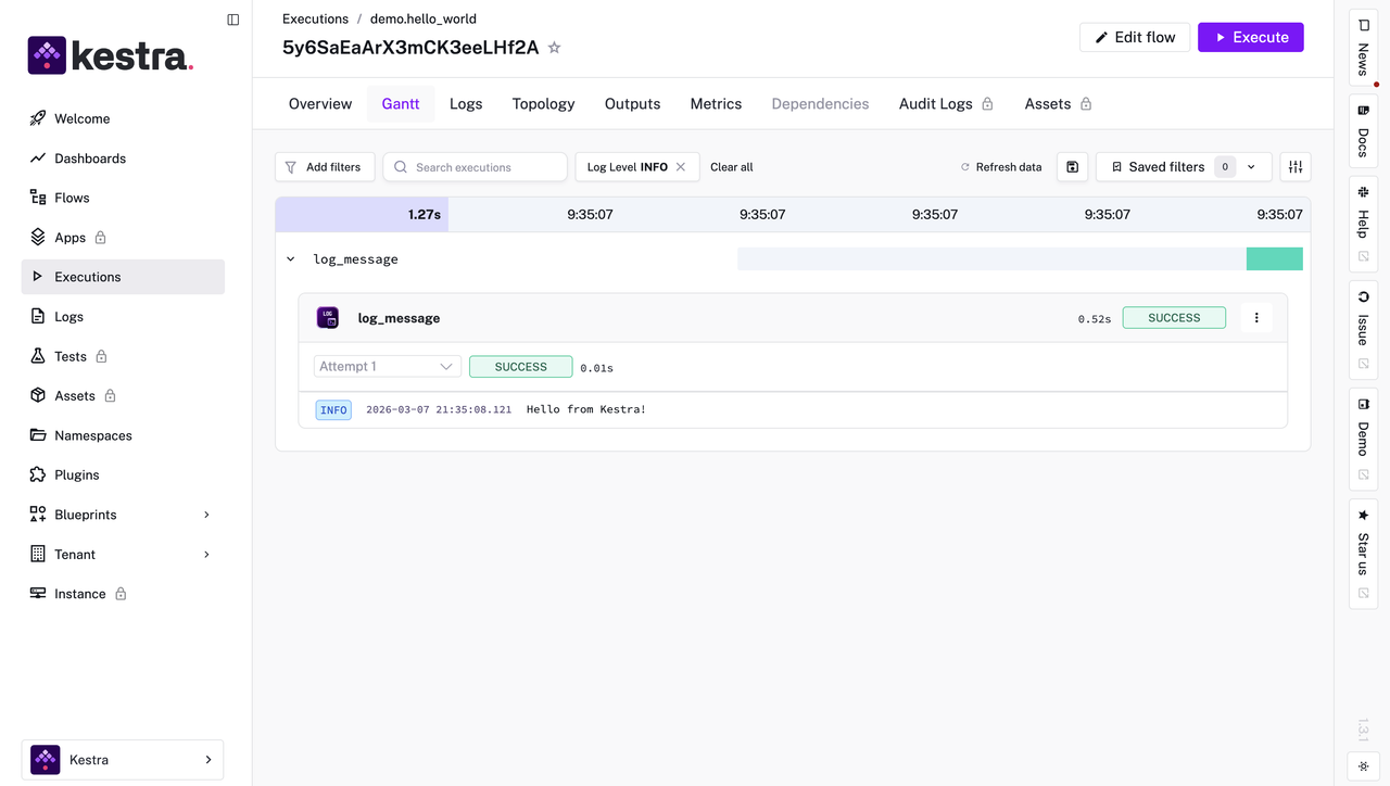 Kestra workflow execution output