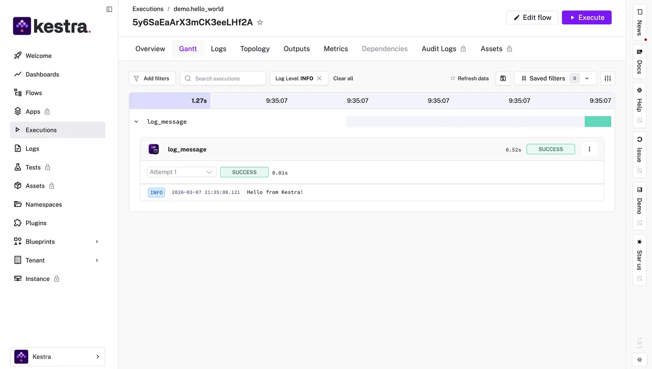 Kestra workflow execution output