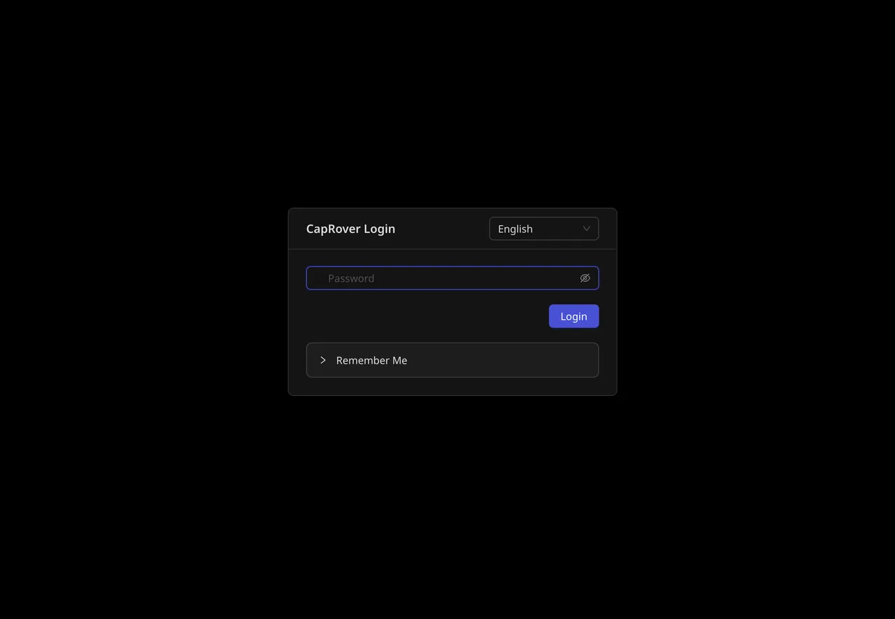CapRover login page showing the password field and login button