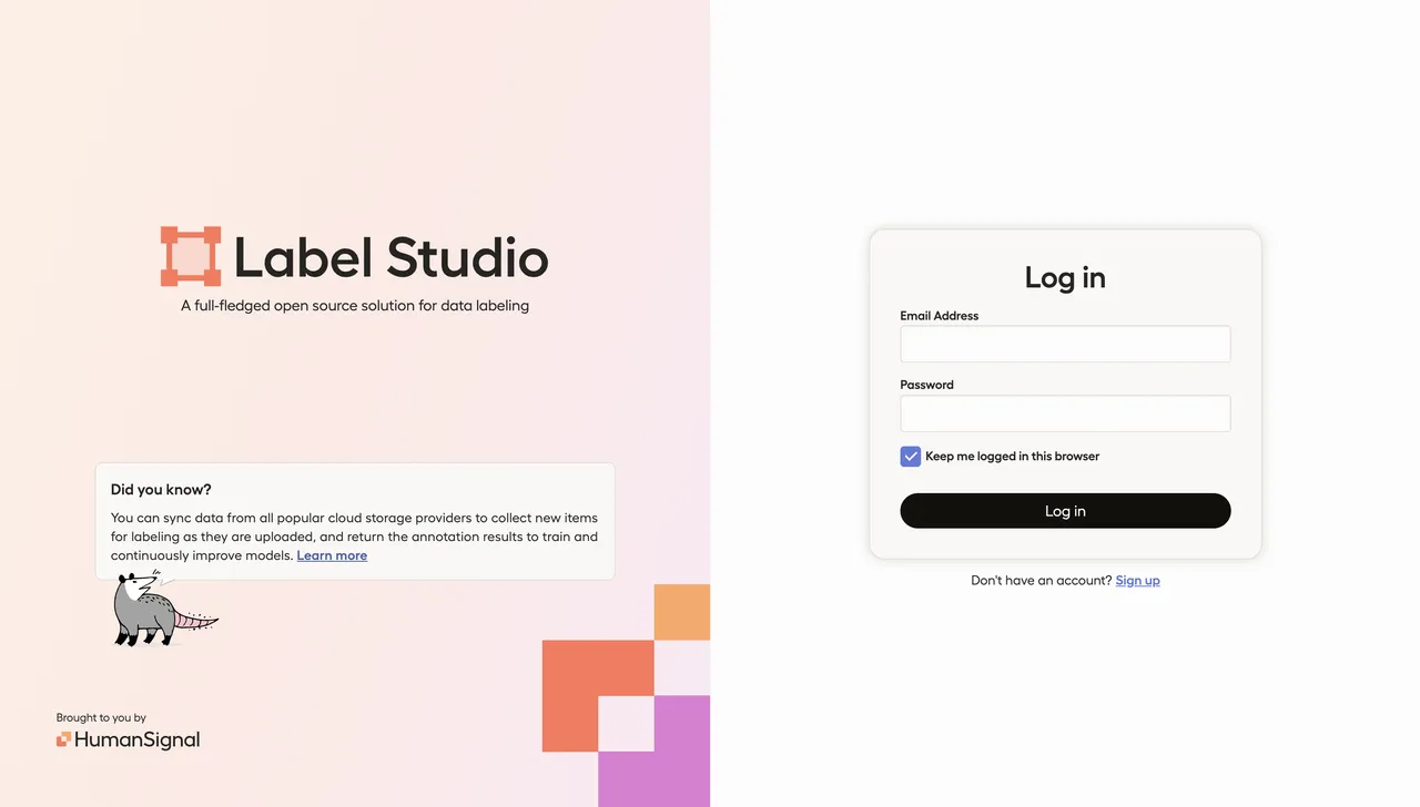 Label Studio sign-up page with email and password fields