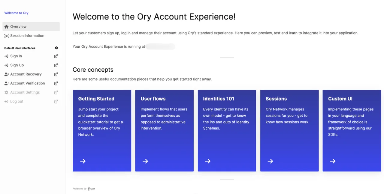 Ory Kratos self-service UI login page