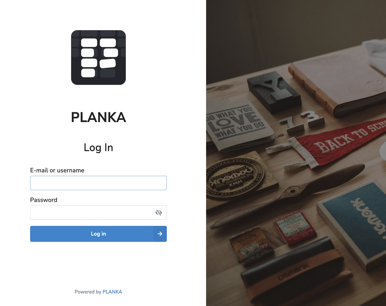 Planka initial login screen