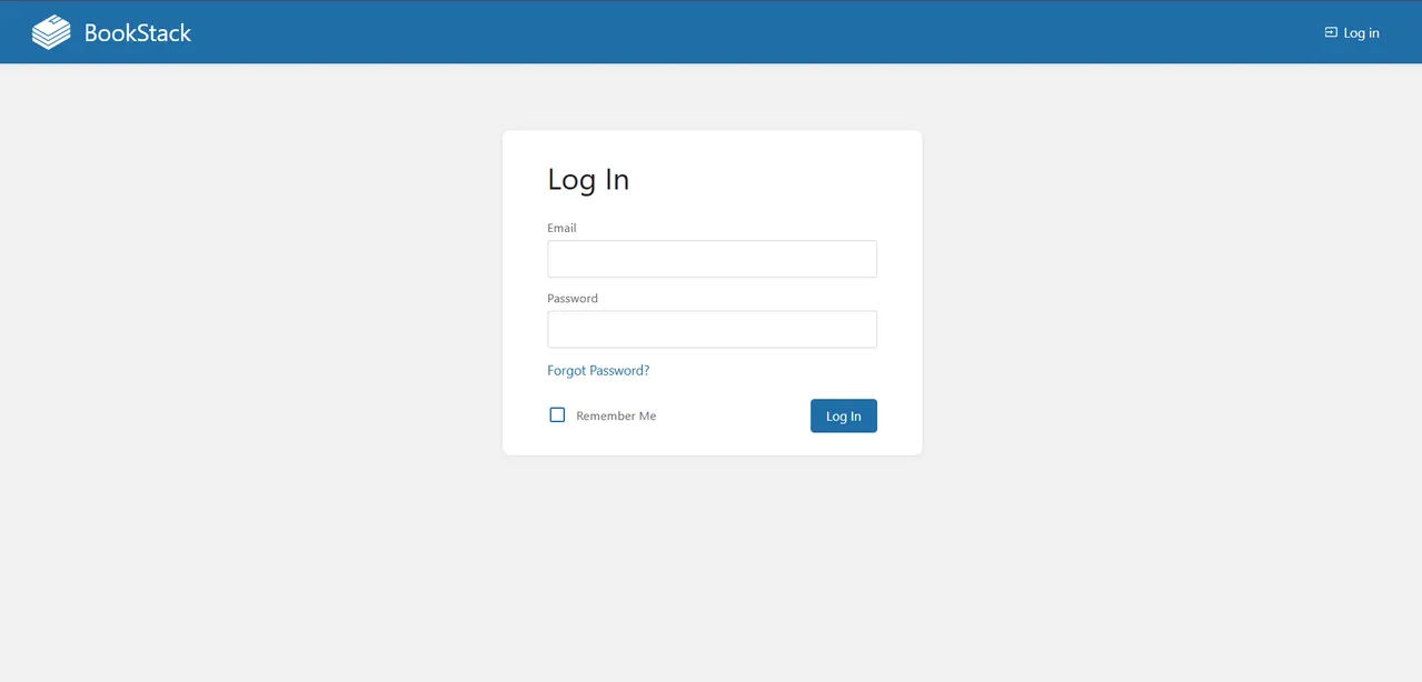 BookStack initial login screen