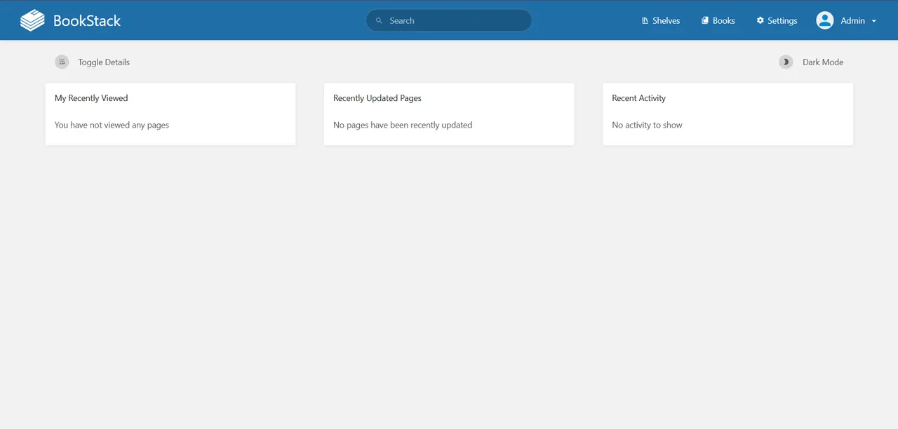 BookStack Dashboard screen