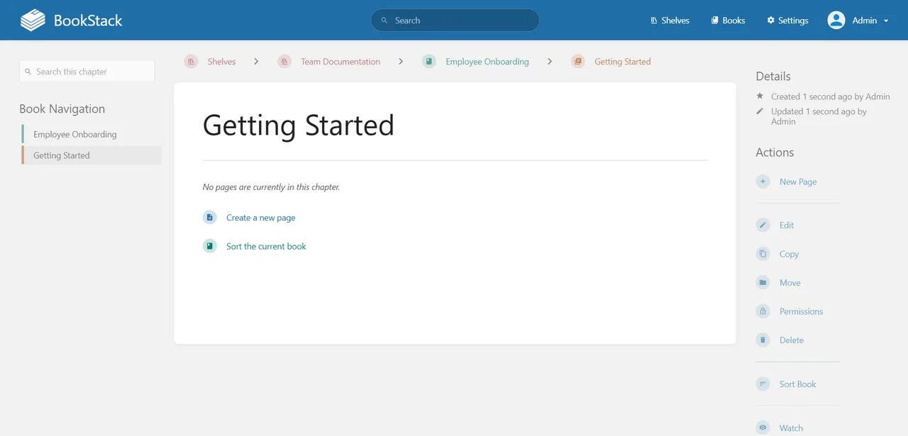 BookStack chapter screen