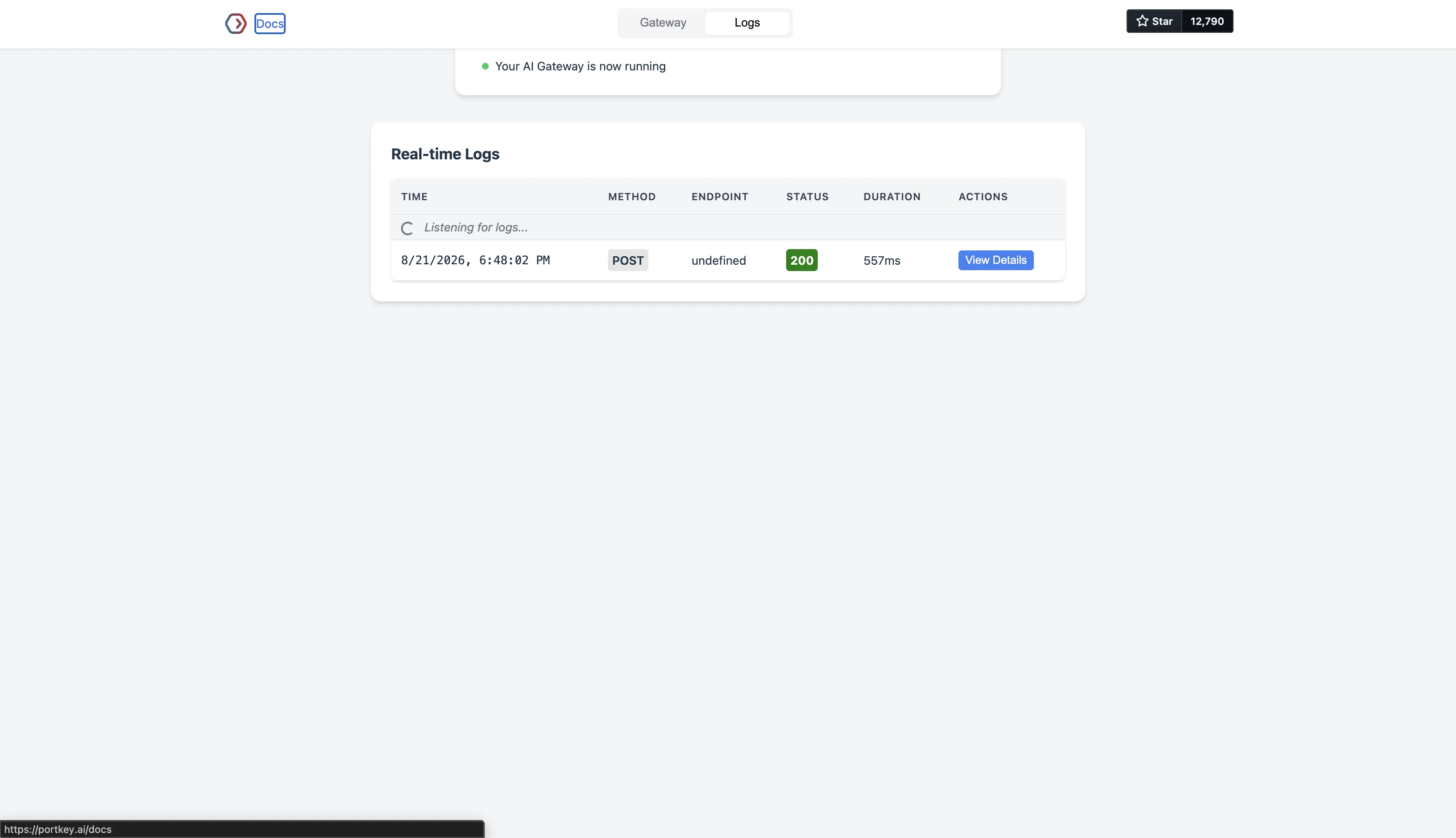 Portkey Console Request Log
