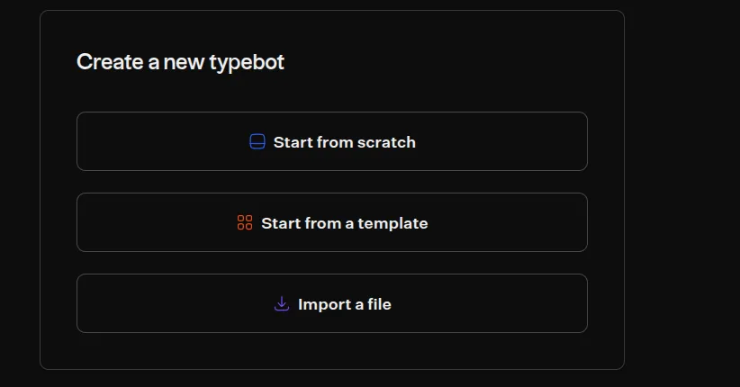 Selecting start from scratch on the Typebot creation screen