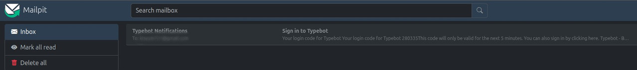Viewing the sign-in verification code inside the Mailpit inbox