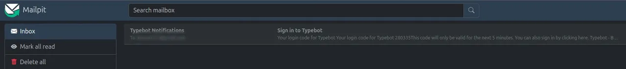 Viewing the sign-in verification code inside the Mailpit inbox